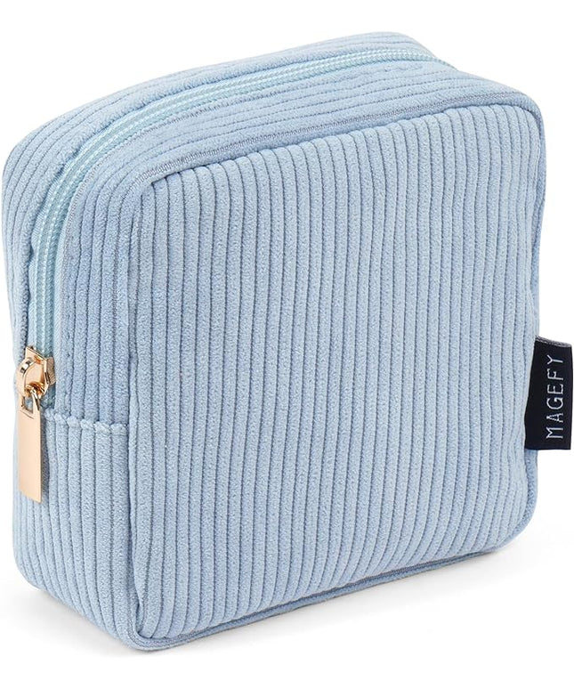 MAGEFY Small Makeup Bag for Purse Mini Cosmetics Bag Corduroy Cute Cosmetic Pouch for Women with Slip-in Pockets