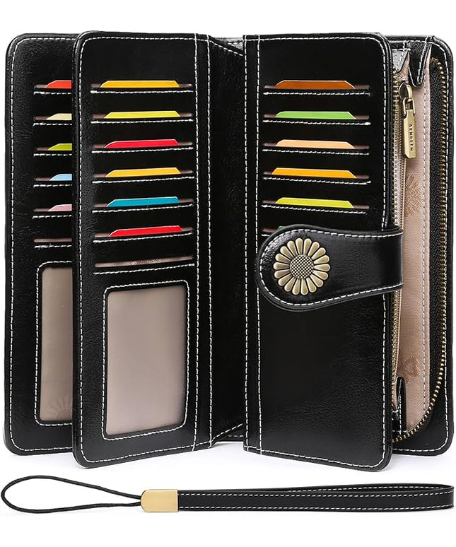SENDEFN Wallets for Women Leather Credit Card Holder with RFID Blocking Large Capacity Wristlet | with RFID Blocking, Large Capacity, Wristlet, with RFID Blocking, Large Capacity, Wristlet