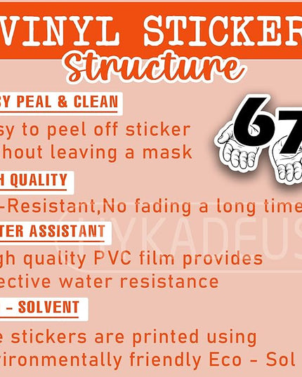(3Pcs) Funny Six Seven 67 Meme Stickers Gen Alpha Slang 6 7 Hands Vinyl Decals Waterproof Sticker for Water Bottle, Laptop, Tumbler, Phone Case, Scrapbooking, 3" x 2.5"