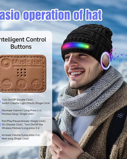 LED Beanie Hat with Bluetooth-Tech Gifts for Men and Women, Wireless Hat Beanie Cap Headlamp Music hat