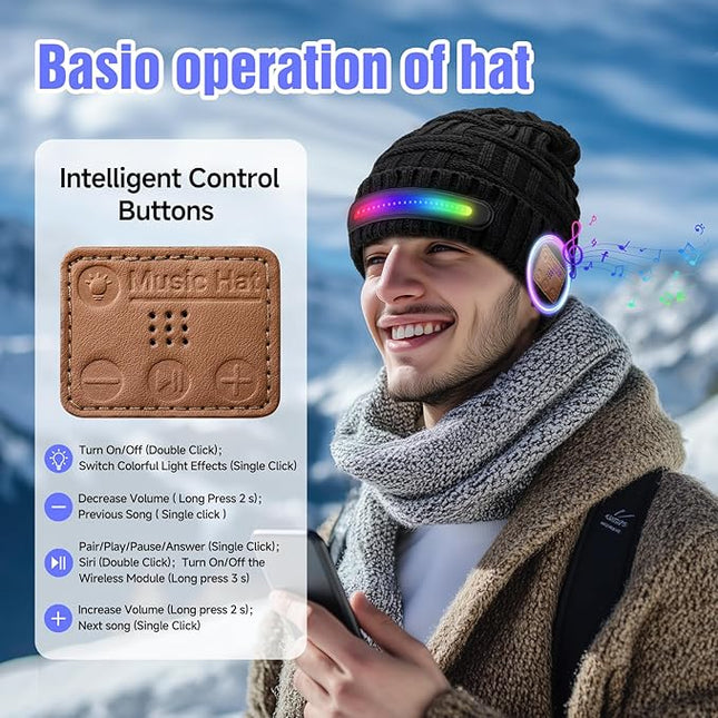 LED Beanie Hat with Bluetooth-Tech Gifts for Men and Women, Wireless Hat Beanie Cap Headlamp Music hat