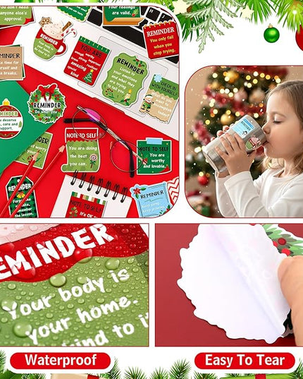 300 Pcs Mental Health Stickers Holiday Positive Affirmation Decor Inspirational Motivational Encouraging Care Quote Decals for Laptop Water Bottle Students Teens Adults(Christmas)