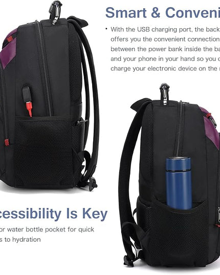 Boavan Laptop Backpack for men, 15.6 inch Laptop Bag with USB Port, Waterproof Travel Work Backpack Purse, Anti-Theft Teacher Nurse Doctor Casual Bookbags Office Business backpack，Purple Black