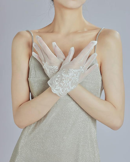 Sahabowi Satin Gloves Formal Bridal Banquet Party Wedding Opera Solid Colorful Mitten For Women