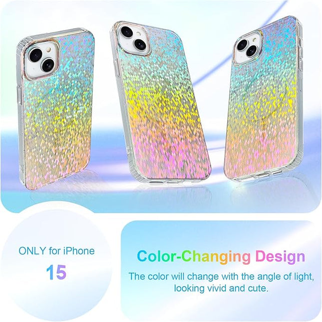 Glitter Case for iPhone 15 Case for Women Girls [ Compatible with Magsafe ] Clear Cute Girly Aesthetic Colorful Iridescent Rainbow Sparkly Sparkle Bling Magnetic Protective Phone Cover