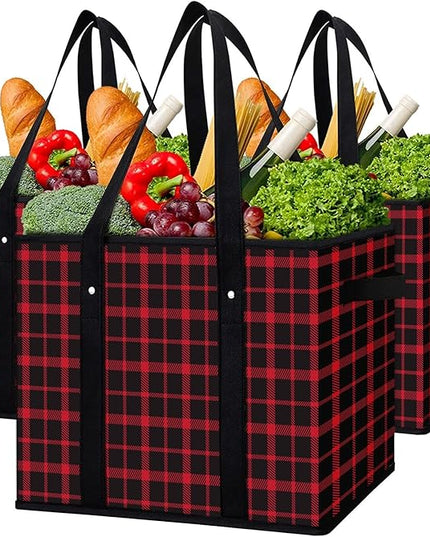 WISELIFE Reusable Grocery Bags 3 Pack,Large Grocery Tote Bag Water Resistant Shopping Bags Foldable Grocery Bag for Clothes,Shoes and Picnic,Red