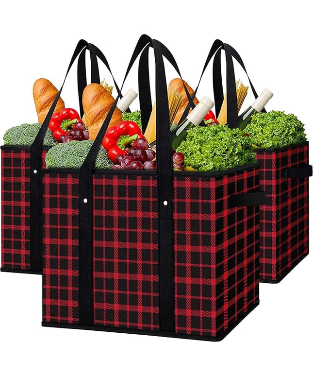 WISELIFE Reusable Grocery Bags 3 Pack,Large Grocery Tote Bag Water Resistant Shopping Bags Foldable Grocery Bag for Clothes,Shoes and Picnic,Red