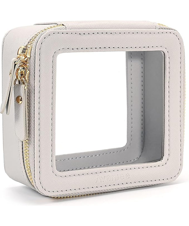 Aveniee Mini Clear Makeup Bag, Small Cosmetic Bags Travel Toiletry Pouch Organizer, TSA Approved Make up Case with Zipper, Car Bag for Essentials,Grey