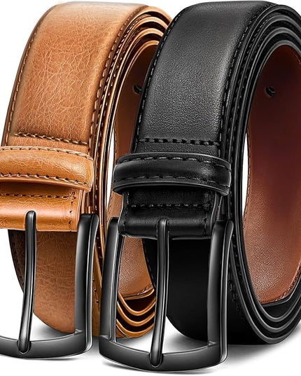 Men's Belt 2Pack Genuine Leather Belt for Men Dress Casual Golf Jeans Pants 1 3/8"