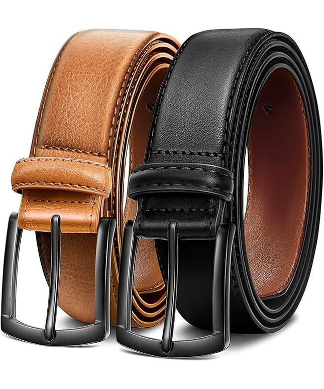Men's Belt 2Pack Genuine Leather Belt for Men Dress Casual Golf Jeans Pants 1 3/8"