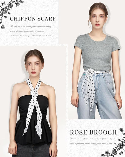Chiffon Scarf for Women, Removable Flower Neck Scarf Light Soft Fashion Rose Scarves Versatile Headband or Hair Band