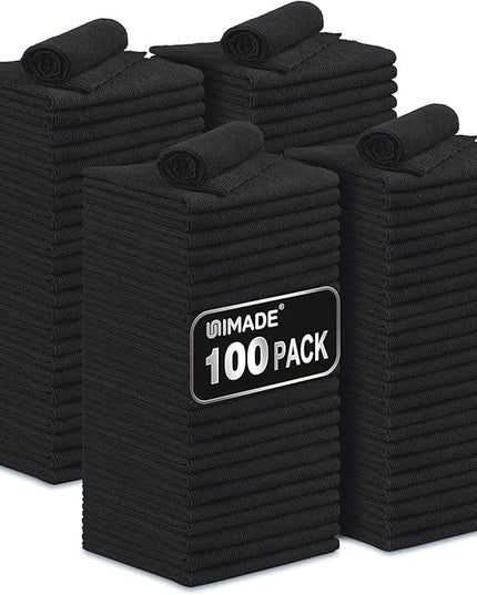 Microfiber Cleaning Cloth, 100 Pack Microfiber Towels for Cars Commercial Grade Work Rags Bulk Detailing Cloth for Automotive Bar Mechanic Restaurant Garage Housekeeping, 11.5"x 11.5", Black