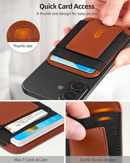 Upgraded for Magsafe Wallet, Strongest Magnetic Wallet, for iPhone Wallets Magsafe with 2 Card Slots, Magnetic Card Holder for iPhone 17/16/15/14/13/12 Series, Vegan Leather, Fit 7 Cards, Brown-2