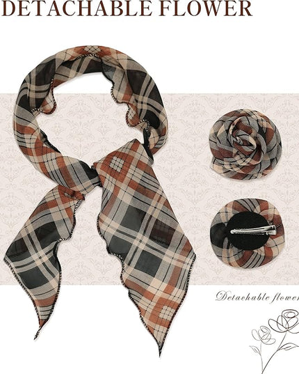 Chiffon Scarf for Women, Removable Flower Neck Scarf Light Soft Fashion Rose Scarves Versatile Headband or Hair Band