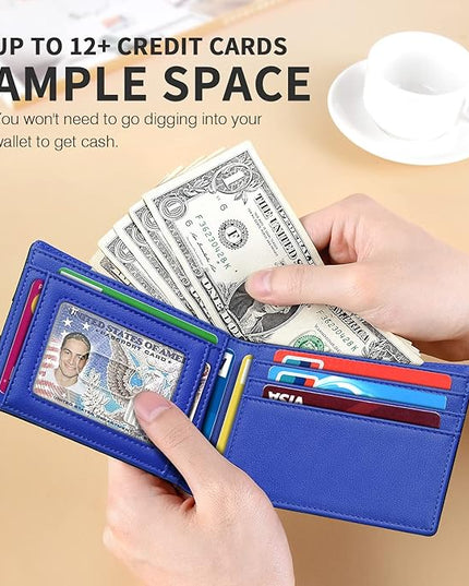 RUNBOX Wallet for Men Slim 11 Credit Card Holder Slots Leather RFID Blocking Small Thin Men's Wallet Bifold Minimalist Front Pocket Large Capacity Gift Box