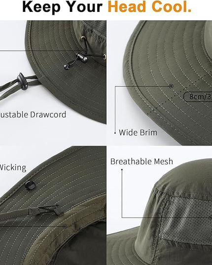 Home Prefer UPF50+ Mens Sun Hat Wide Brim Womens UV Protection Beach Bucket Hat for Fishing Hiking Snap Up Cowboy Hat