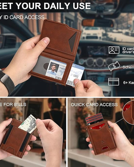 Wallet for Men Wallet with Slim Pop Up Card Holder 9-13 Cards, Bifold Minimalist Smart Wallet RFID Blocking Credit Card Holder with ID Window & Stretchable Cash Slot Compact Metal Aluminum Card Case