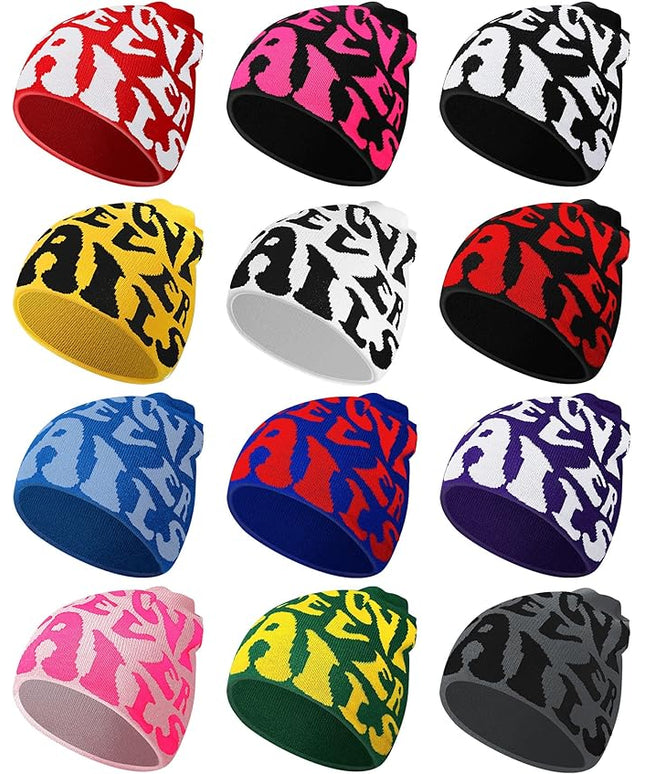 Toulite 12 Pieces Y2K Spider Web Beanie Gothic Graphic Beanies Outdoor Winter Warm Knitted Hat for Men Women