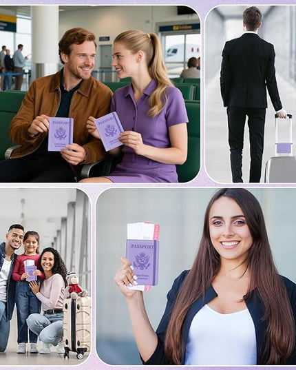 Passport Holder for Travel, RFID Blocking Passport Cover with Pen Holder Leather Passport Wallet Case Travel Must Haves Accessories Passport Book Card Holder for Family Travel Essentials Gifts, Purple