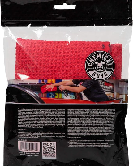 Chemical Guys Waffle Weave Glass & Window Microfiber Towel - Red 24 x16 Inch Scratch-Free Detailing Cloth for Cars, Trucks, SUVs & Home, Streak-Free Cleaning for Glass, Mirrors & Windows