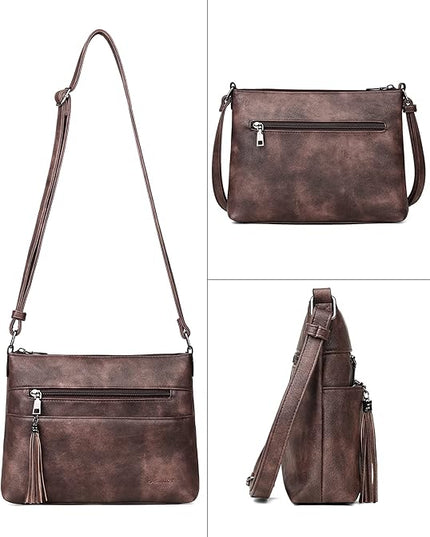 MASINTOR Crossbody Bags for Women, Lightweight Medium Crossbody Purse, Soft Leather Women's Shoulder Handbags with Tassel