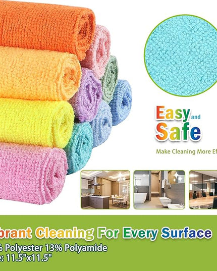 AIDEA Microfiber Cleaning Cloth, 20PK, Colorful Lint-Free Vibrant Cleaning Rags, Microfiber Towels for Cars, Wash Cloths, Dusting Cloth for Home, Window, Cleaning Supplies, 11.5"×11.5"