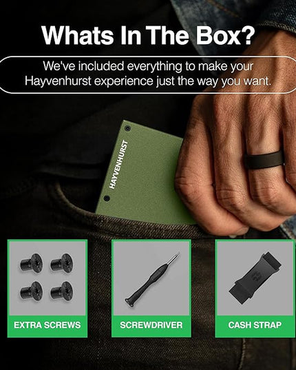 Hayvenhurst Wallet For Men - Reinvented Design Men's Wallet - Slim, Minimalistic & Seamless, Blocks RFID Scanners with a Cash Strap (Matte Olive)