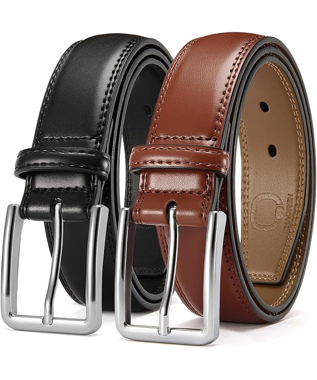 CHAOREN Leather Dress Belt Men 2 Pack - 1 3/8" Mens Belts for Work Business Casual Jeans