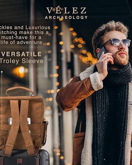 VELEZ Leather Backpack for Men - 15.6 Inch Laptop Bag - Designer Bookbag - Handmade Business Casual Computer Shoulder Bags