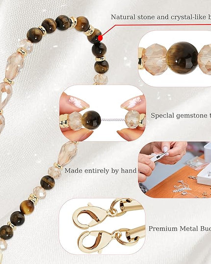 Marble Beaded Phone Wrist Strap,Detachable Phone Bracelet Strap with Tether Tab,Hands-Free Wristlet Strap (Tiger Eyes Crystal)