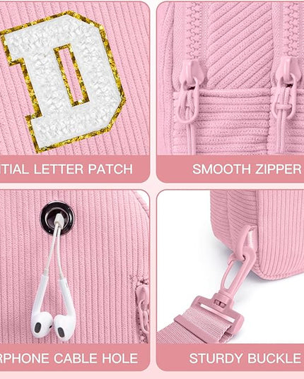 Viverte Small Corduroy Sling Bag Initial Crossbody Bag Fanny Pack for Girls Personalized Birthday Gifts for Teen Girls Gifts