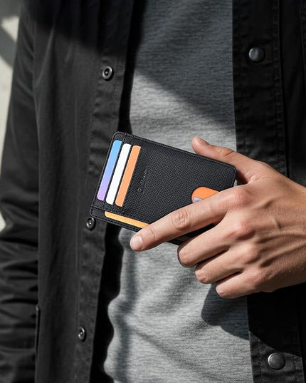 Buffway Slim Minimalist Front Pocket RFID Blocking Leather Wallets for Men and Women - Galaxy Black