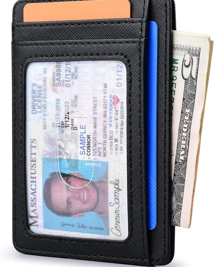 Buffway Slim Minimalist Front Pocket RFID Blocking Leather Wallets for Men and Women - Cross Black