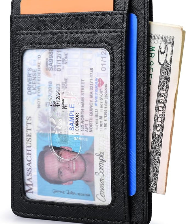 Buffway Slim Minimalist Front Pocket RFID Blocking Leather Wallets for Men and Women - Cross Black