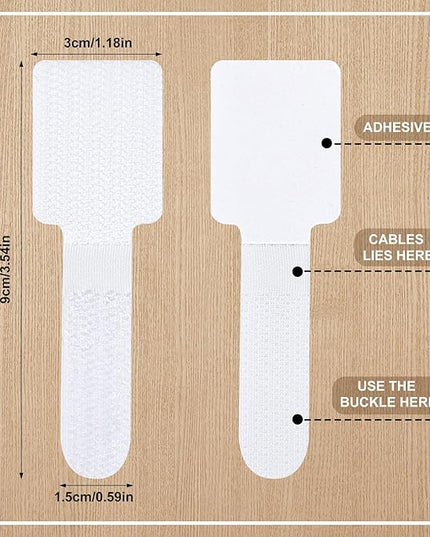 100 Pcs Hook and Loop Cable Ties, Self Adhesive Cable Management Desktop Cable Straps, Adjustable Cord Organizer for Desk Home Office Organization (White)