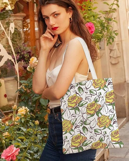 Aesthetic Canvas Tote Bag with Zipper Pockets & Snaps for Women,Reusable Shopping Grocery Bags Gifts -Work, Gym