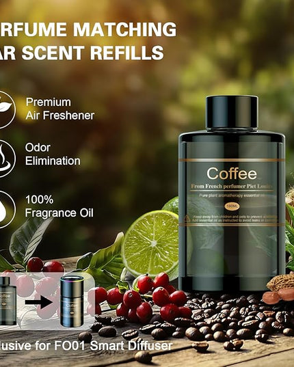 Car Air Freshener Refill for Men & Women 6.09 FL OZ /180ML-9 Month Coffee Scent Essential Oil Perfume, Essential Oil Made of Natural Plant Extracts, Compatible with Car Diffusers for Home/Office
