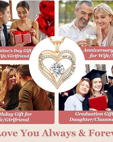 CDE Forever Love Heart Necklaces for Women, Wedding Anniversary, Birthday Mothers Day Christmas Day Gifts for Mom, Mother, Wife, friend, S925 Silver Jewelry with Birthstone Pendant