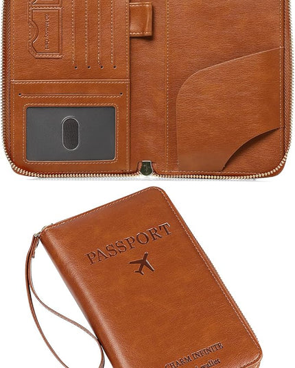 Leather RFID Blocking Passport Holder Travel Wallet, Passport Cover/Travel Wallet for Women/Men with