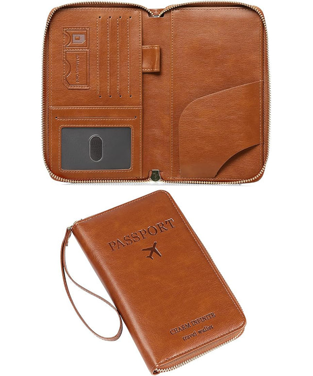 Leather RFID Blocking Passport Holder Travel Wallet, Passport Cover/Travel Wallet for Women/Men with