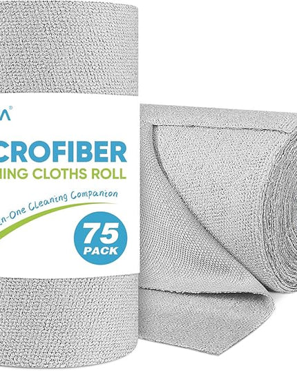 AIDEA Microfiber Cleaning Cloth Roll, Grey 75PK, Reusable Paper Towels Tear Away Cloth, Microfiber Towels for Cars, Wash Cloths, Lint Free Rags for House, Kitchen,Window,Cleaning Supplies 11.5"×11.5"