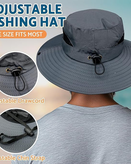 PFFY Sun Bucket Hats for Men Women 3” Wide Brim UPF 50+ Fishing & Beach Hat