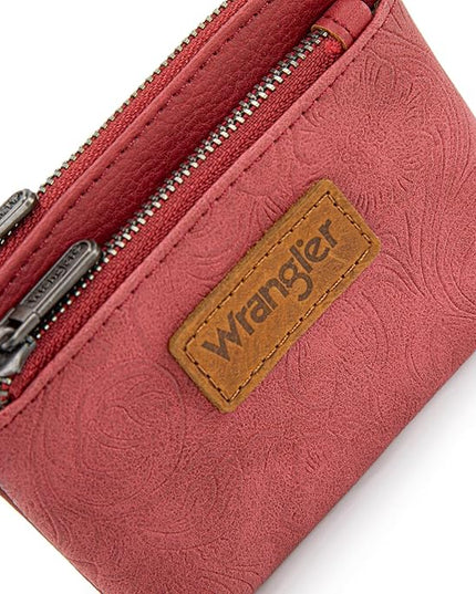 Montana West Wrangler Coin Purse for Women RFID-blocking Floral Embossed Change Pouch Wristlet Wallet Lightweight Portable Wallets Burgundy Red