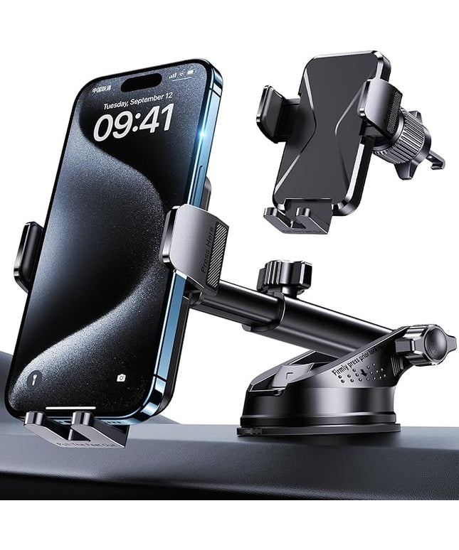 360° Adjustable Car Phone Holder Universal Hands-Free Mount for iPhone & Android, 3 in 1 Windshield Air Vent Dashboard Hands-Free Car Mount for iPhone Android Smartphone