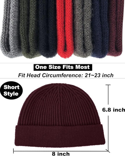 Short Fisherman Beanie for Men Women, Wool Knit Cuff Warm Winter Hats, Trawler Beanie Watch Caps Soft Skullcap