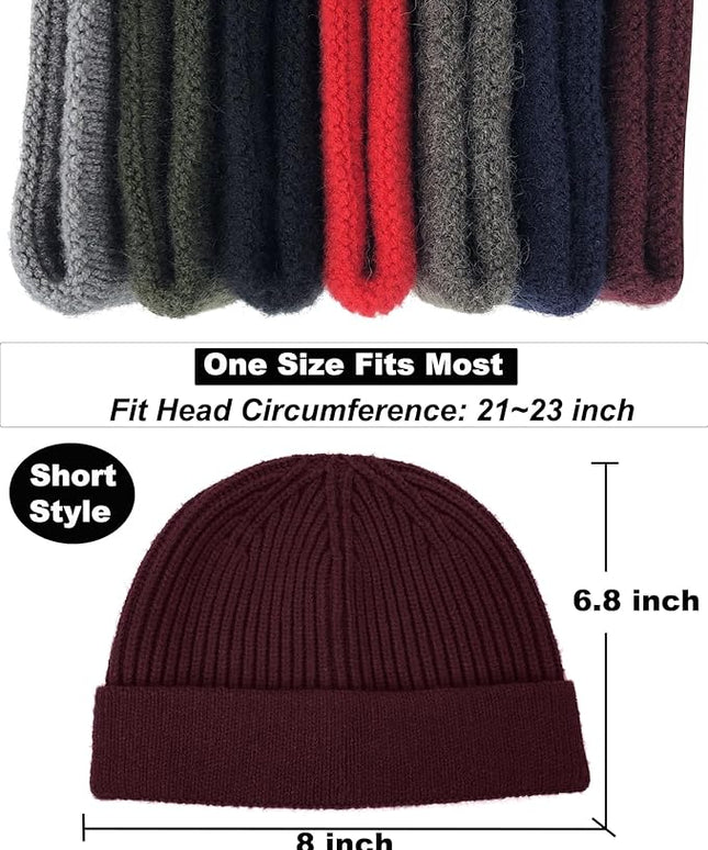 Short Fisherman Beanie for Men Women, Wool Knit Cuff Warm Winter Hats, Trawler Beanie Watch Caps Soft Skullcap