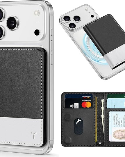 TUCCH for Magsafe Card Holder with Clear ID Window, Fit 6 Cards, RFID Blocking PU Leather Men Women Magnetic Phone Wallet for iPhone 17/16/15/14/13/12/Plus/Air/Pro/Pro Max Series, Black & White