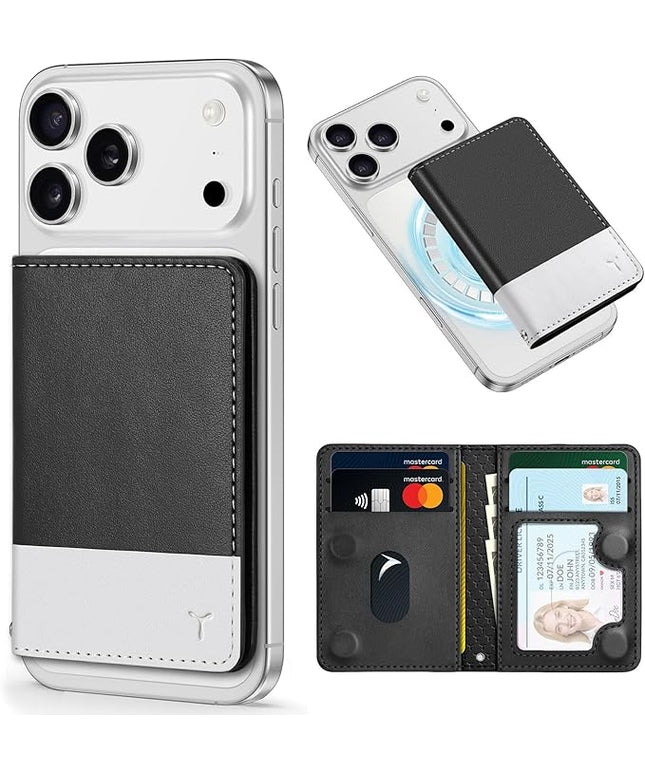 TUCCH for Magsafe Card Holder with Clear ID Window, Fit 6 Cards, RFID Blocking PU Leather Men Women Magnetic Phone Wallet for iPhone 17/16/15/14/13/12/Plus/Air/Pro/Pro Max Series, Black & White