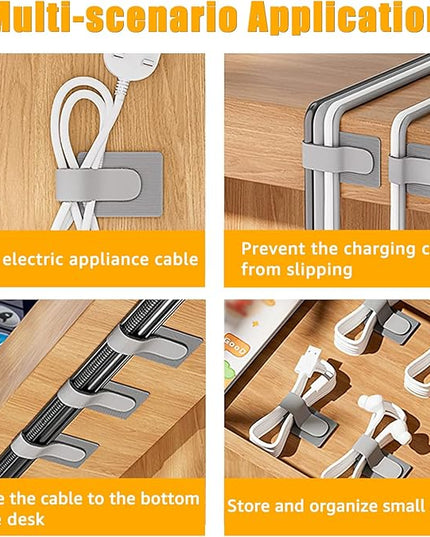 80PCS Hook and Loop Cable Straps, Cable Management Under Desk, Self Adhesive Cable Ties, Reusable Wire Organizers for Cords, Adjustable Cord Organizers for Desk, Home Office Essentials, Black