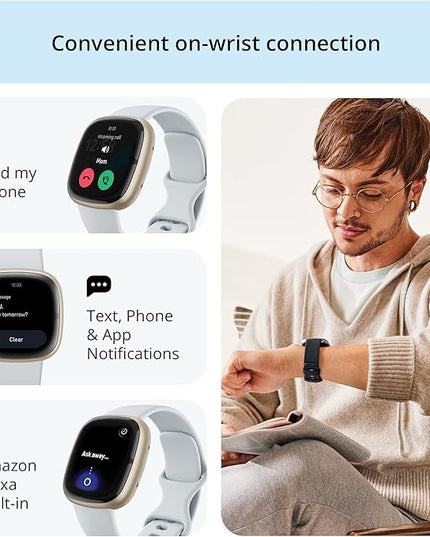 Fitbit Sense 2 Advanced Health and Fitness Smartwatch with Tools to Manage Stress and Sleep, ECG App, SpO2, 24/7 Heart Rate and GPS, Blue Mist/Pale Gold, One Size (S & L Bands Included)